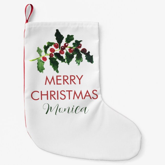 Elegante Weihnachtsbeeren Botanisch Einfach Kleiner Weihnachtsstrumpf (Vorderseite)