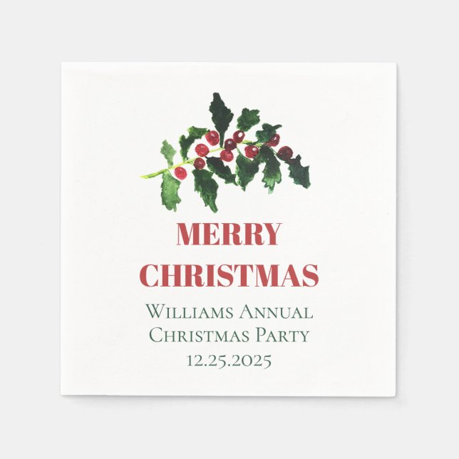 Elegante Weihnachtsbeeren Botanisch Einfach Serviette (Vorderseite)