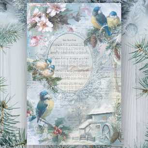 Elegante Weihnachtsblüten und Musik-Dekoupage Seidenpapier