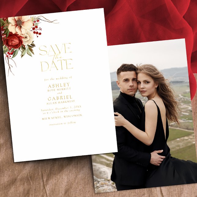 Elegante Weihnachtsblütenfolie Save the Date Folieneinladung (Von Creator hochgeladen)