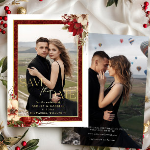 Elegante Weihnachtsblütenfolie Save the Date Folieneinladung