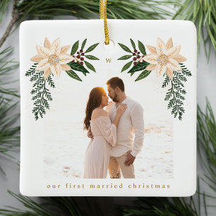 elegante Weihnachtsbotanik frohe Weihnachten Foto Keramikornament