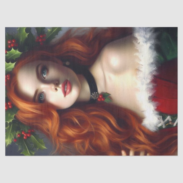 Elegante Weihnachtsdame mit rotem Haar Seidenpapier (Vorderseite)
