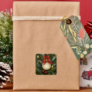 Elegante Weihnachtsdekoration mit roter Schleife Quadratischer Aufkleber