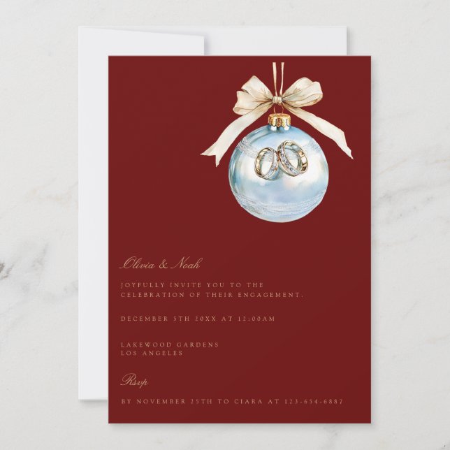 Elegante Weihnachtsdekoration Verlobung Einladung (Vorderseite)