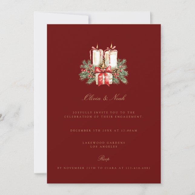 Elegante Weihnachtsdekoration Verlobung Einladung (Vorderseite)