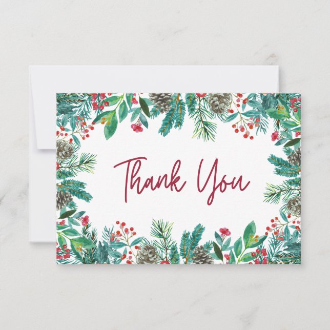 Elegante Weihnachtsdusche Watercolor Dankeskarte (Vorderseite)