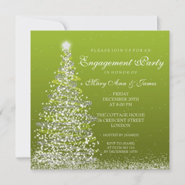Elegante WeihnachtsEngagement Partei Grün Einladung (Vorderseite)