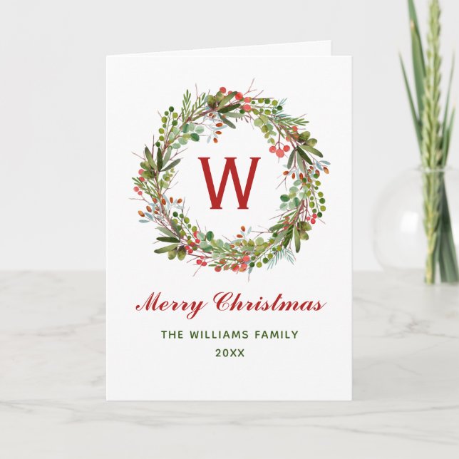 Elegante Weihnachtsfamilie Wreath Karte (Vorderseite)