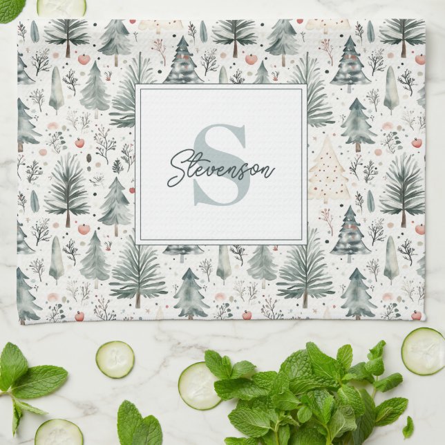 Elegante Weihnachtsfarbe Neutrale Ästhetik Geschirrtuch (Gefaltet)