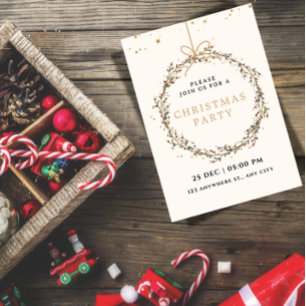Elegante Weihnachtsfeier-Einladung mit Kranz Einladung