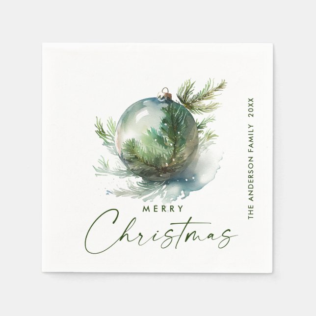 Elegante Weihnachtsfeier Grün Ornament Gruß Serviette (Vorderseite)