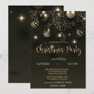 Elegante Weihnachtsfeier Kugeln Schwarze Weihnacht Einladung