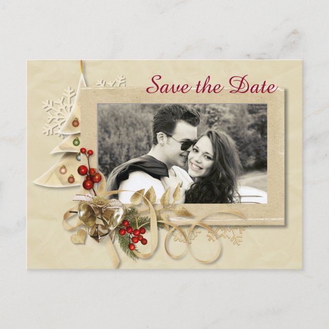 Elegante Weihnachtsfeier mit Foto Save the Date Ankündigungspostkarte (Vorderseite)