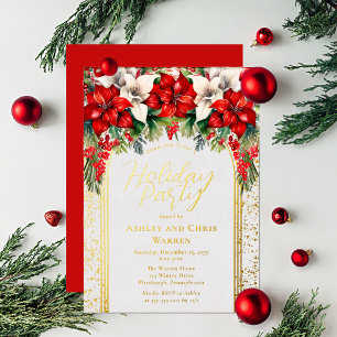 Elegante Weihnachtsfeier mit Poinsettien-Blumen Folieneinladung