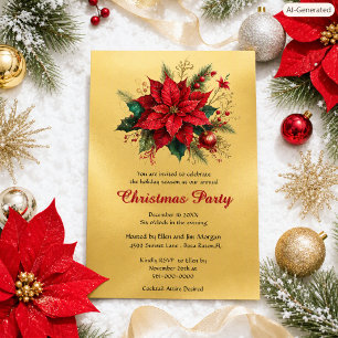 Elegante Weihnachtsfeier mit roter Poinsettie Einladung