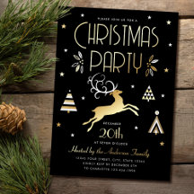 Elegante Weihnachtsfeier Schwarz Goldfolie Einladu