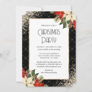 Elegante Weihnachtsfeier Schwarze Gold-Weihnachtss Einladung