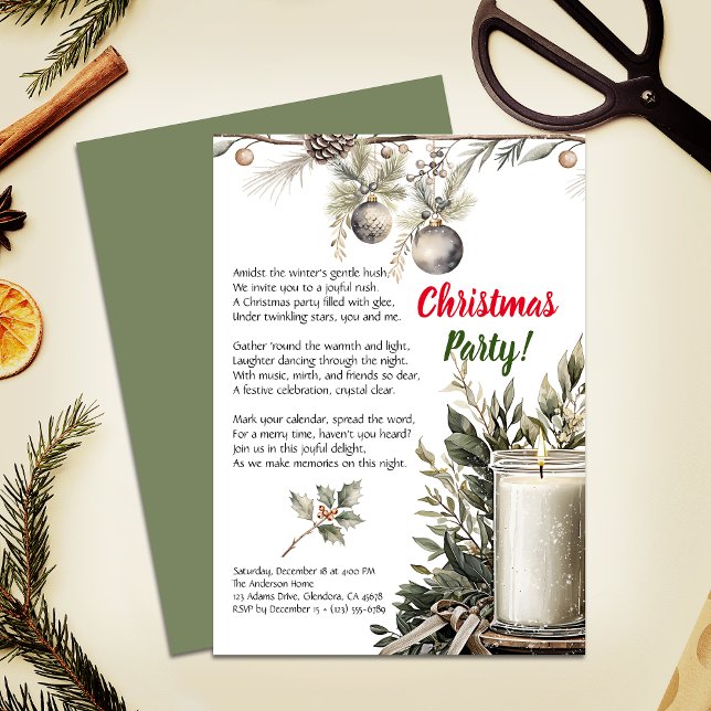 Elegante Weihnachtsfeiertage Candle Party Einladun Ankündigung (Invite your guests to your Christmas party with this warm and charming holiday-themed invitation!)