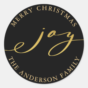 Elegante Weihnachtsfreude Gold & Black Holiday Runder Aufkleber