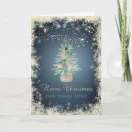 Elegante Weihnachtsgebirge Pine Tree, Schneeflocke Feiertagskarte