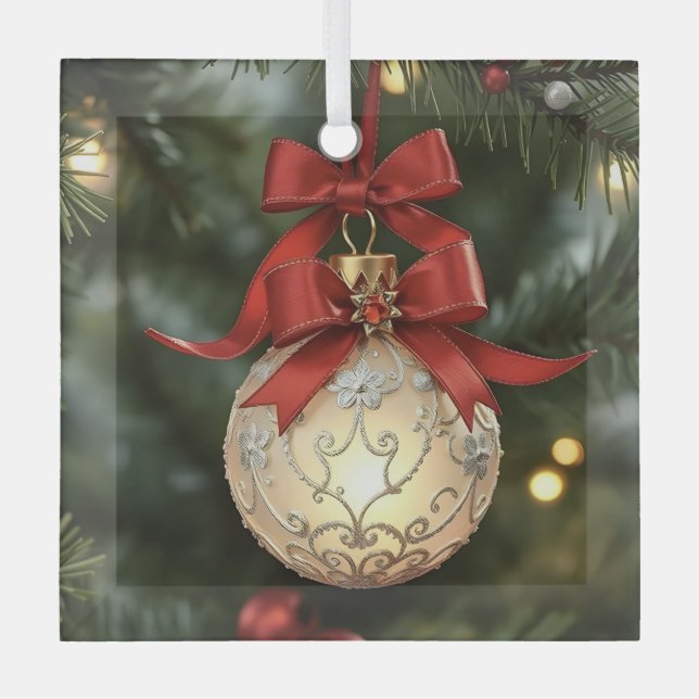 Elegante Weihnachtsgeschichtssammlung mit Red Bow Ornament Aus Glas (Vorderseite)
