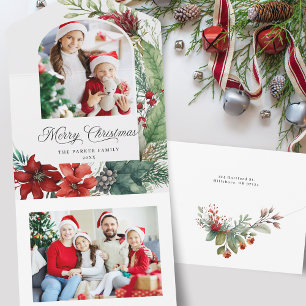 Elegante Weihnachtsgruß-Botanik-Bogen-Foto All In One Einladung