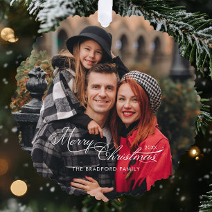 Elegante Weihnachtsgrüße Kalligrafie 1-Foto Ornament Karte