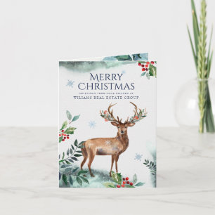 Elegante Weihnachtsgrüße mit Holly Hirschen für Un Feiertagskarte