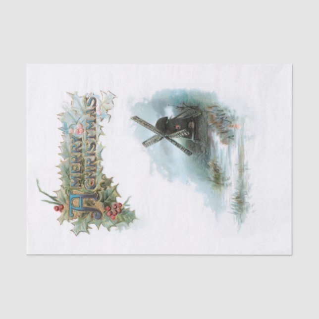 Elegante Weihnachtsgrüße mit Holly & Windmill Seidenpapier (Vorderseite)