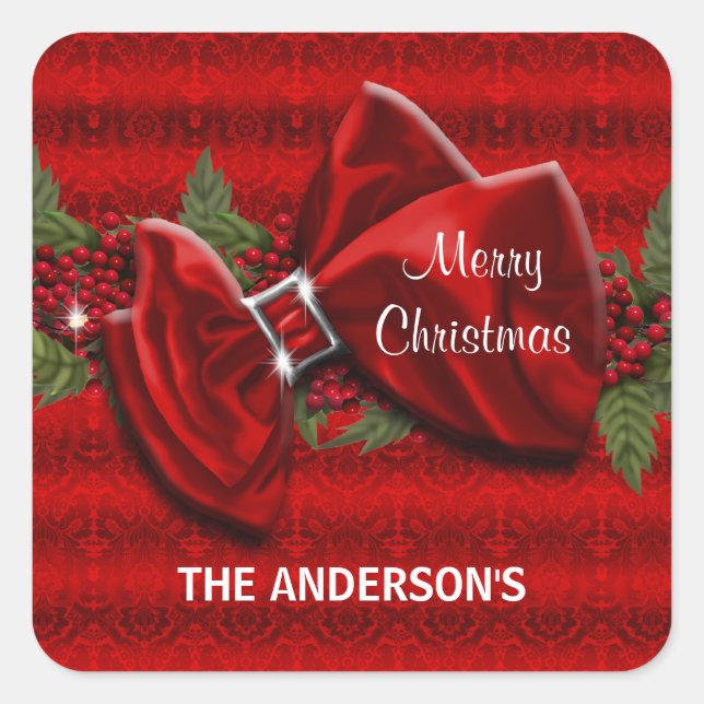 Elegante Weihnachtsgrüße PERSONALIZE Quadratischer Aufkleber (Vorderseite)