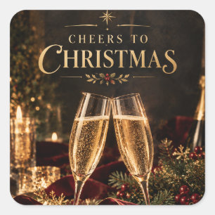 Elegante Weihnachtsgrüße zum Weihnachtschampagner Quadratischer Aufkleber