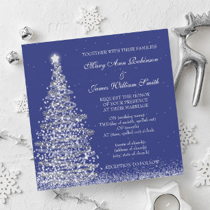 Elegante Weihnachtshochzeit der Silver Navy Einladung