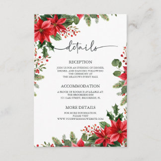 Elegante Weihnachtshochzeit mit Poinsettien Begleitkarte