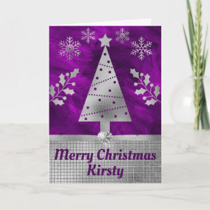 Elegante Weihnachtskarte in Lila und Silber Karte