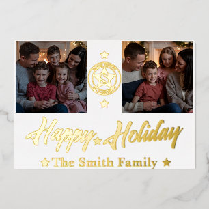 Elegante Weihnachtskarte mit 2 Fotos und Familienn Folien Feiertagskarte