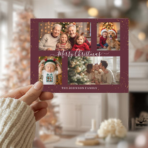 Elegante Weihnachtskarte mit 4 Fotos Feiertagspostkarte