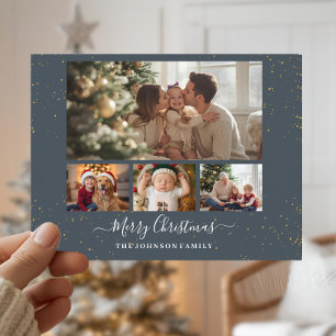 Elegante Weihnachtskarte mit 4 Fotos Feiertagspostkarte