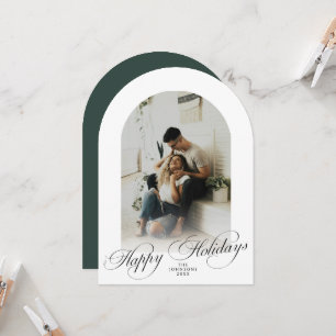 Elegante Weihnachtskarte mit Arch 1 Foto in Grün Einladung