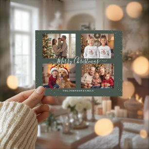 Elegante Weihnachtskarte mit vier Fotos Feiertagspostkarte