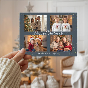 Elegante Weihnachtskarte mit vier Fotos Feiertagspostkarte