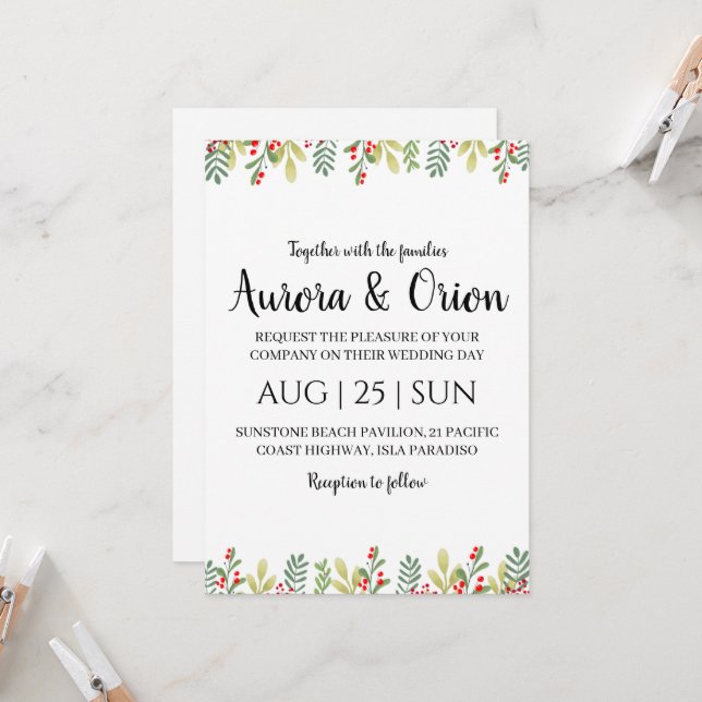 elegante Weihnachtskarten Einladung (Vorderseite/Rückseite Beispiel)