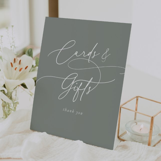 Elegante Weihnachtskarten und Geschenkzeichen Sockelschild (Elegant Charm Sage Wedding Cards and Gifts Sign)