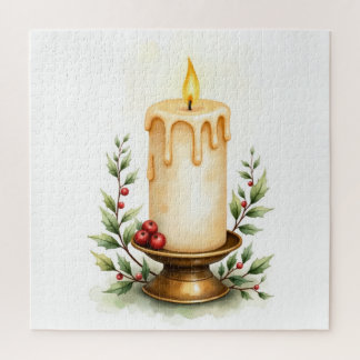 Elegante Weihnachtskerze & Grünzeug Rote Beeren