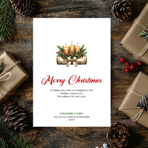 Elegante Weihnachtskerzen Tannenkrone Stechpalmenb Feiertagskarte