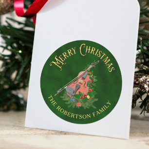 Elegante Weihnachtsmusik Violine Personalisiert Runder Aufkleber