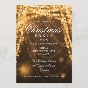 Elegante WeihnachtsParty-Schnur beleuchtet Gold Einladung