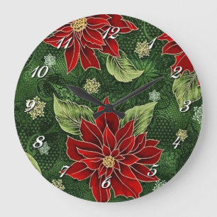Elegante Weihnachtspoinsettia-Wanduhr Große Wanduhr