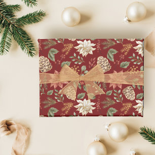 Elegante Weihnachtspoinsettie Geschenkpapier