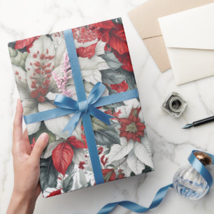 Elegante Weihnachtspoinsettien Geschenkpapier